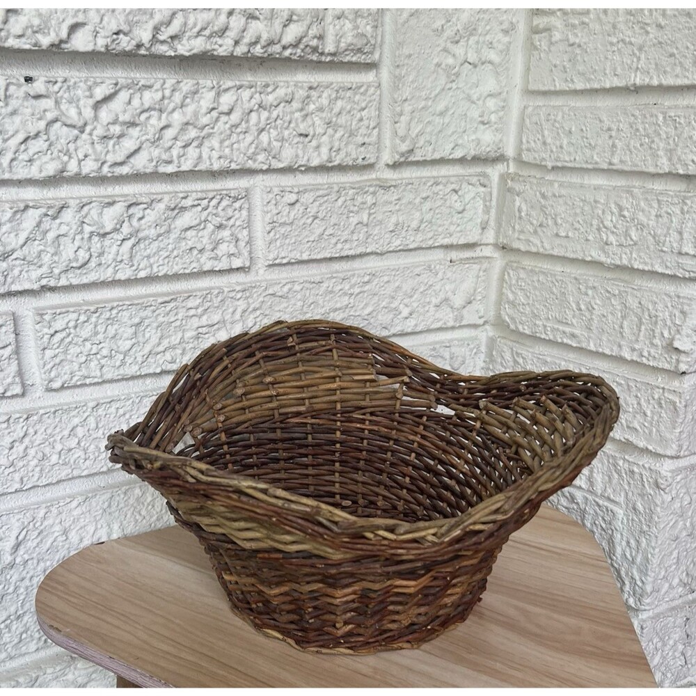 VTG Asymmetrical Decorative Wicker Basket Catchall Brown Farmhouse Minimalist